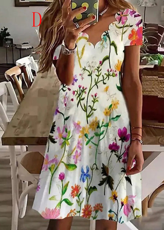 Boutique V Neck Print Cotton Mid Dress Summer