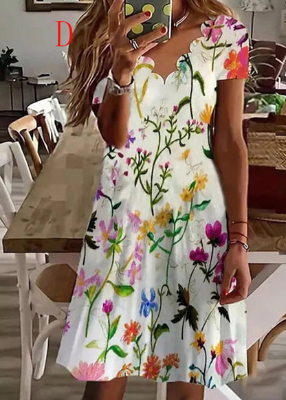Boutique V Neck Print Cotton Mid Dress Summer