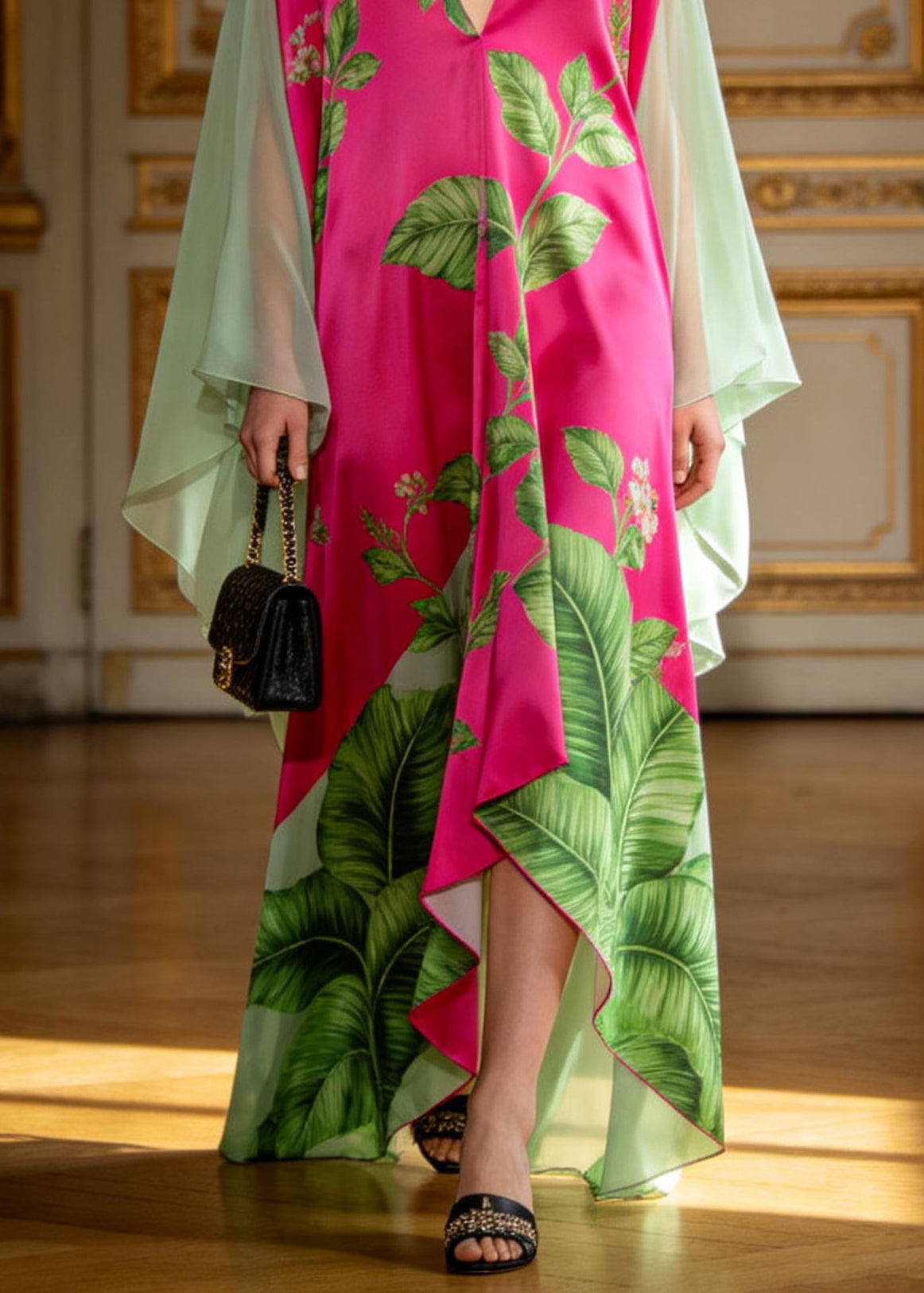 Boutique V Neck Print Patchwork Chiffon Maxi Dresses Summer