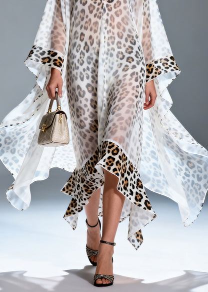 Boutique V Neck Print Ruffled Chiffon Long Dresses Summer