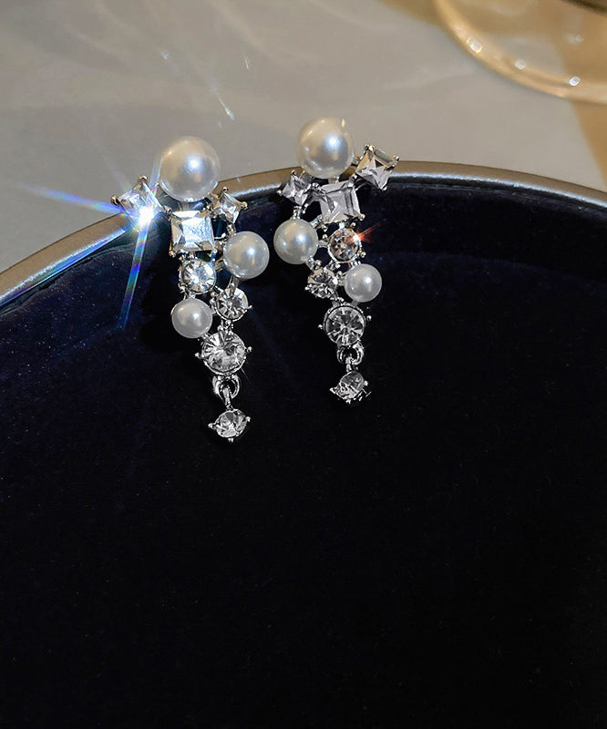 Boutique White Alloy Zircon Pearl Drop Earrings