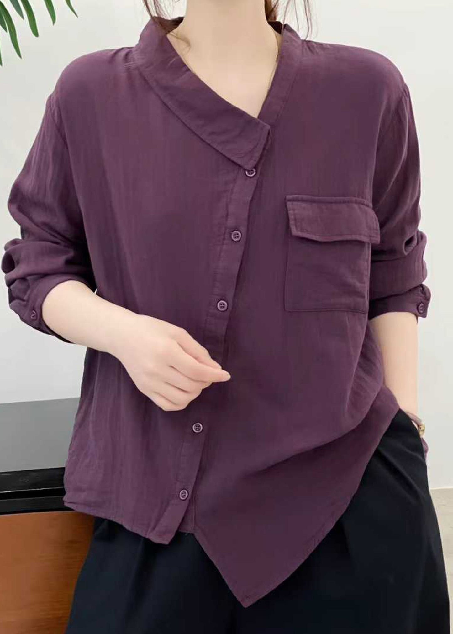 Boutique White Asymmetrical Patchwork Cotton Tops Fall