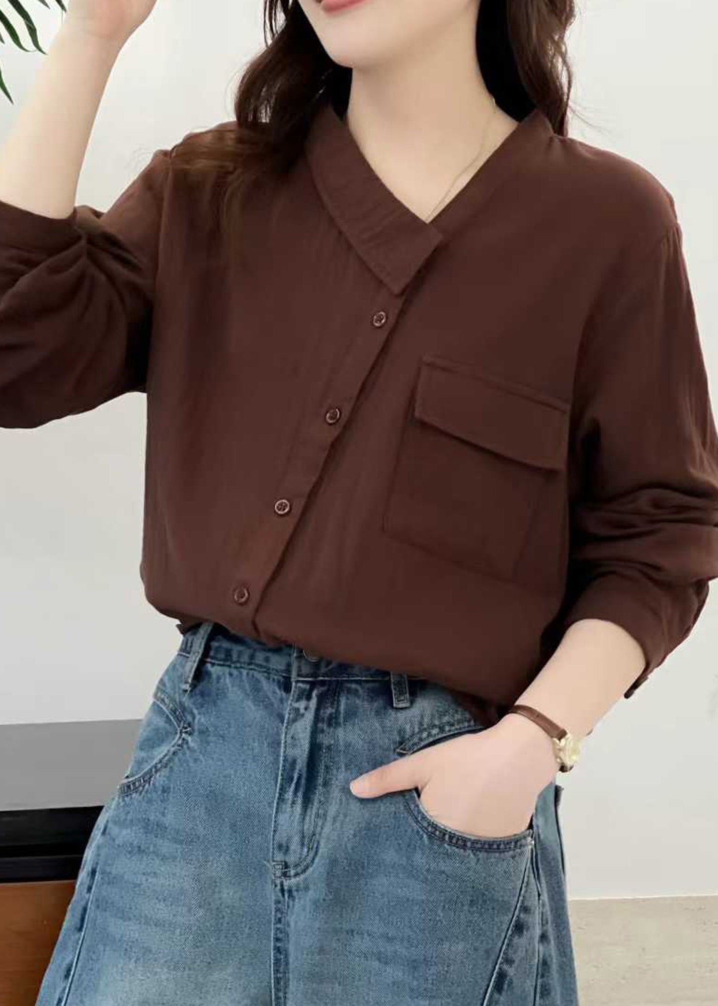 Boutique White Asymmetrical Patchwork Cotton Tops Fall