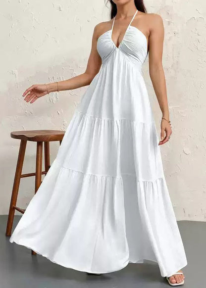 Boutique White Backless Cotton Spaghetti Strap Dress Summer