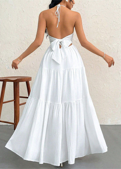 Boutique White Backless Cotton Spaghetti Strap Dress Summer