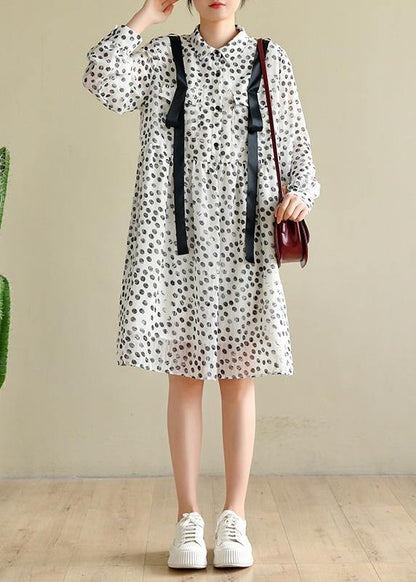 Boutique White Dot Chiffon Pockets Summer Dresses - SooLinen