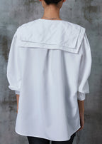 Boutique White Double-layer Collar Cotton Shirt Spring