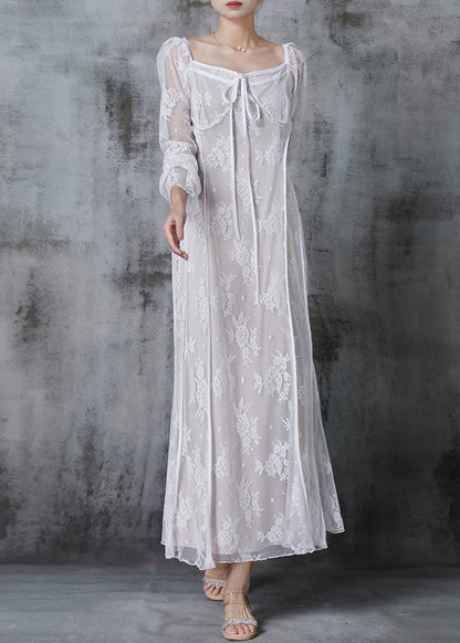 Boutique White Embroidered Patchwork Lace Vacation Dresses Spring