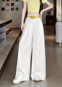 Boutique White High Waist Cotton Wide Leg Pants Fall