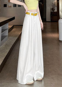 Boutique White High Waist Cotton Wide Leg Pants Fall