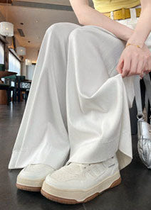 Boutique White High Waist Cotton Wide Leg Pants Fall
