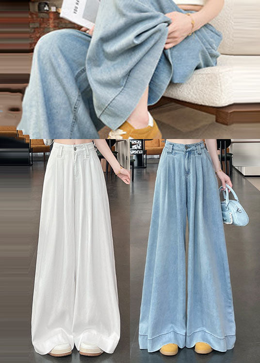 Boutique White High Waist Cotton Wide Leg Pants Fall