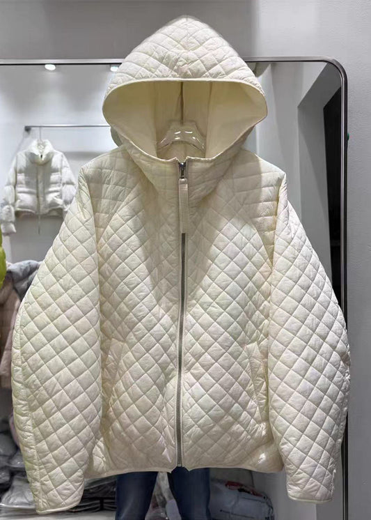 Boutique White Hooded Plaid Duck Down Coats Winter