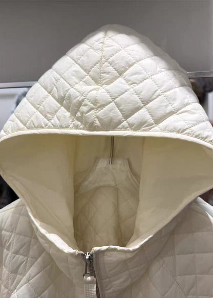 Boutique White Hooded Plaid Duck Down Coats Winter