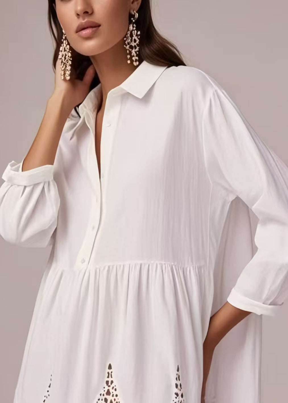 Boutique White Oversized Patchwork Cotton Shirt Dresses Spring