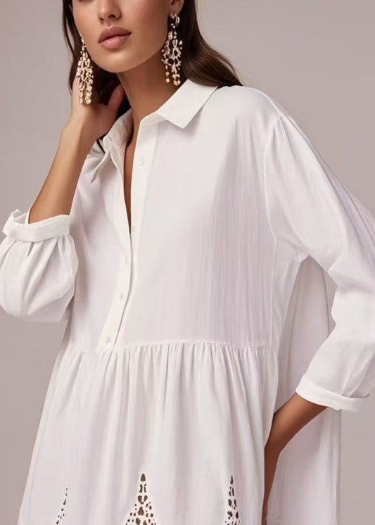 Boutique White Oversized Patchwork Cotton Shirt Dresses Spring
