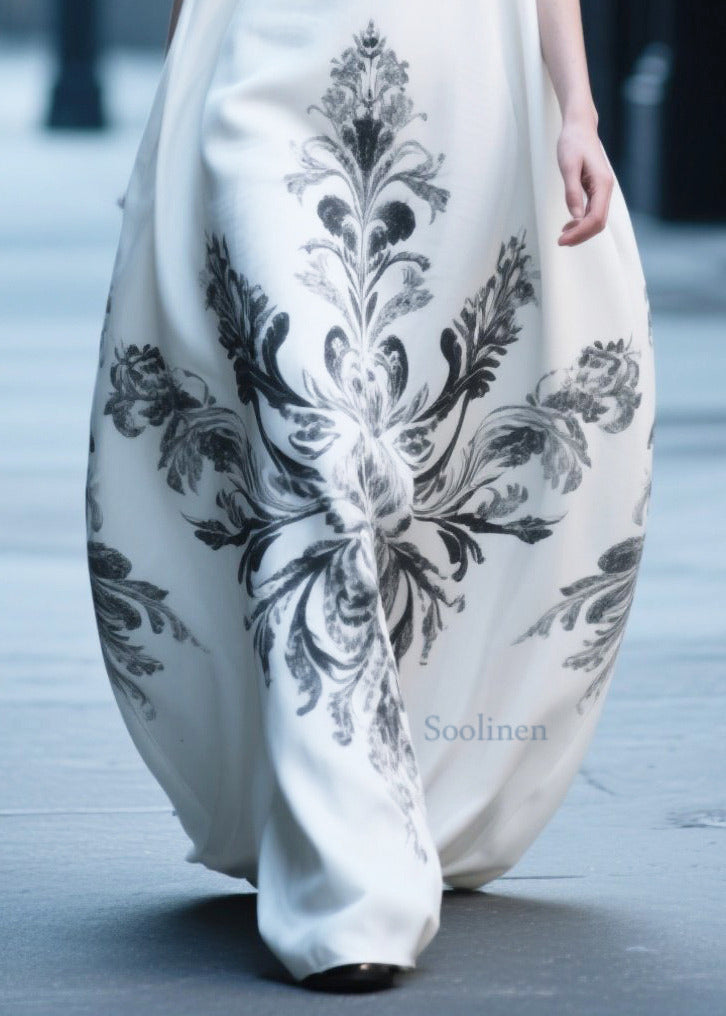 Boutique White Oversized Print Cotton Holiday Dress Sleeveless