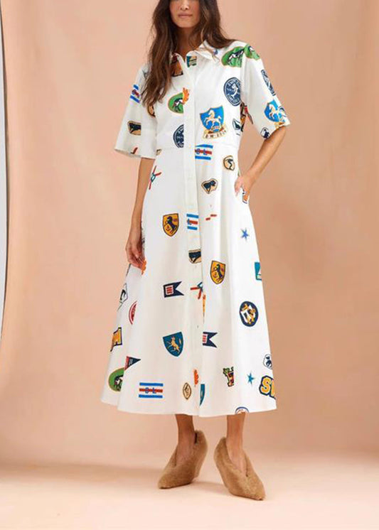 Boutique White Peter Pan Collar Button Maxi Dress Summer