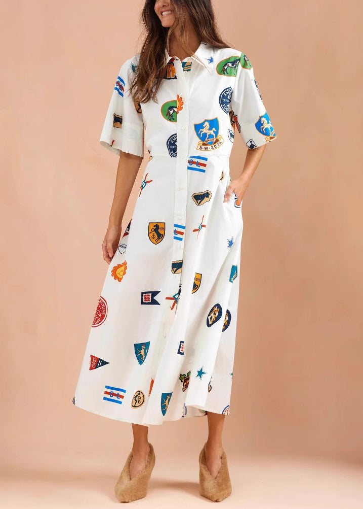 Boutique White Peter Pan Collar Button Maxi Dress Summer