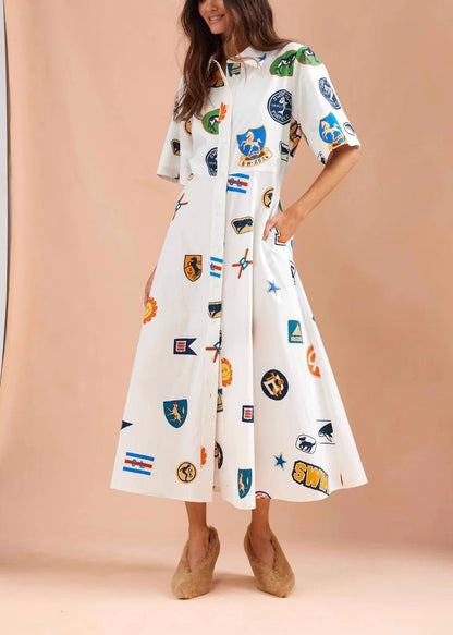 Boutique White Peter Pan Collar Button Maxi Dress Summer