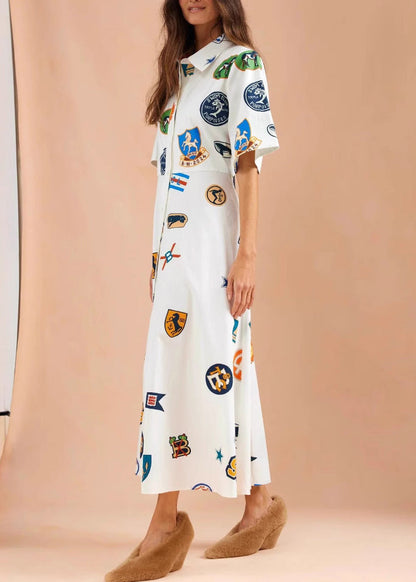 Boutique White Peter Pan Collar Button Maxi Dress Summer