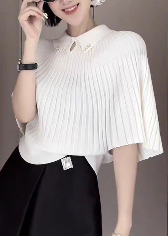 Boutique White Peter Pan Collar Knit Sweaters Cloak Sleeves