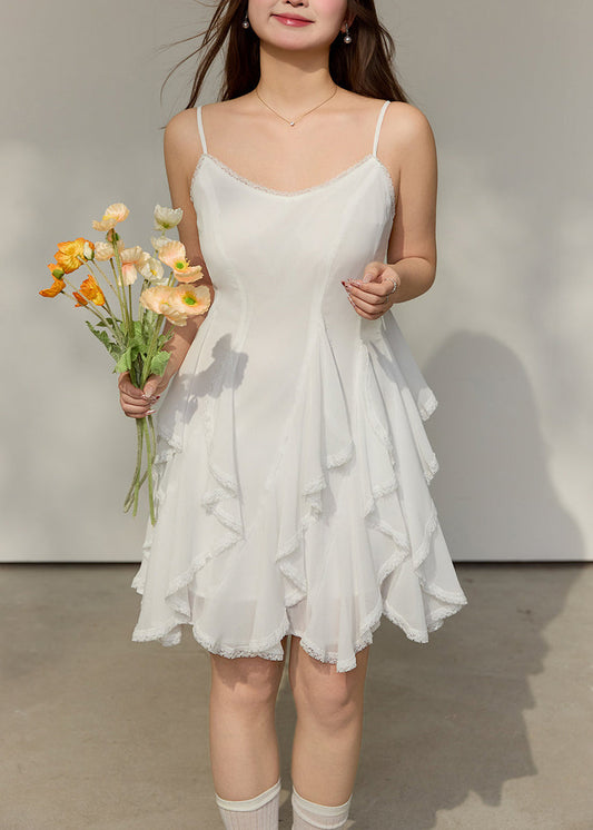 Boutique White Ruffled Chiffon Sundress Summer
