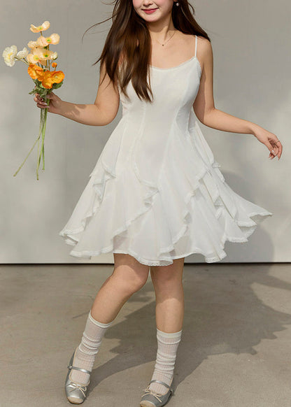 Boutique White Ruffled Chiffon Sundress Summer