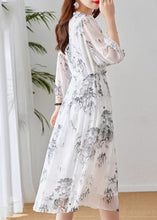 Load image into Gallery viewer, Boutique White Ruffled Print Patchwork Silk Dress Summer