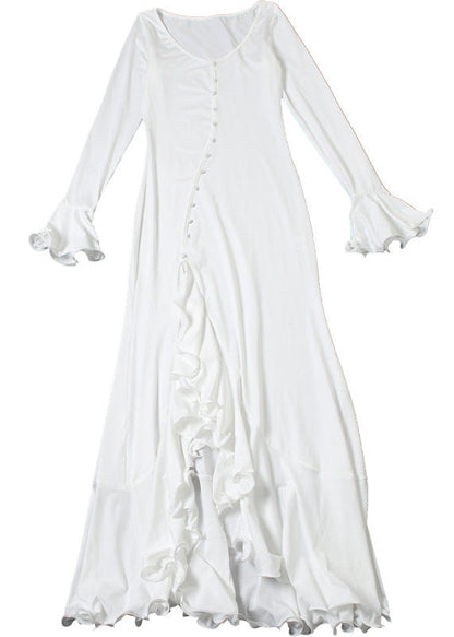 Boutique White Ruffled Side Open Cotton Vacation Dresses Summer
