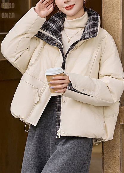 Boutique White Stand Collar Patchwork Duck Down Down Coats Winter