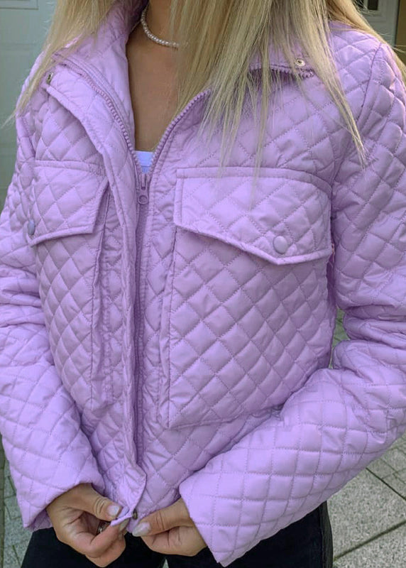 Boutique White Zippered Pockets Fine Cotton Filled Jacket Winter