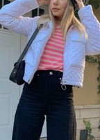 Boutique White Zippered Pockets Fine Cotton Filled Jacket Winter