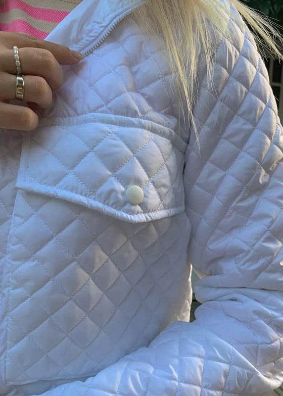 Boutique White Zippered Pockets Fine Cotton Filled Jacket Winter