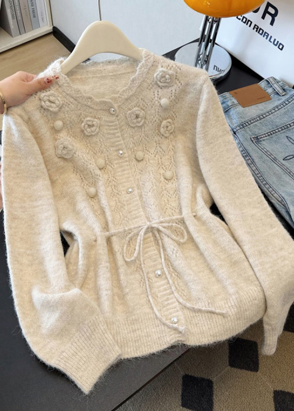 Boutique Yellow Hollow Out Floral Knit Cardigans Spring