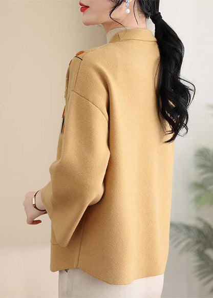 Boutique Yellow Patchwork Cotton Knit Cardigans Bracelet Sleeve