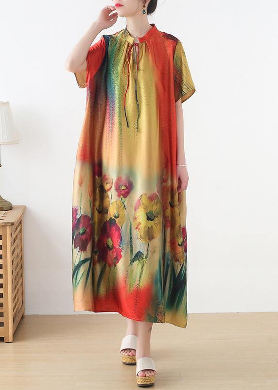 Boutique Yellow Print Loose Maxi Summer Chiffon Dress - SooLinen