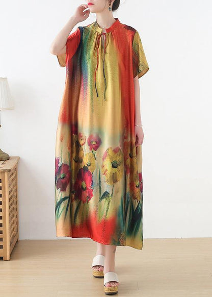 Boutique Yellow Print Loose Maxi Summer Chiffon Dress - SooLinen