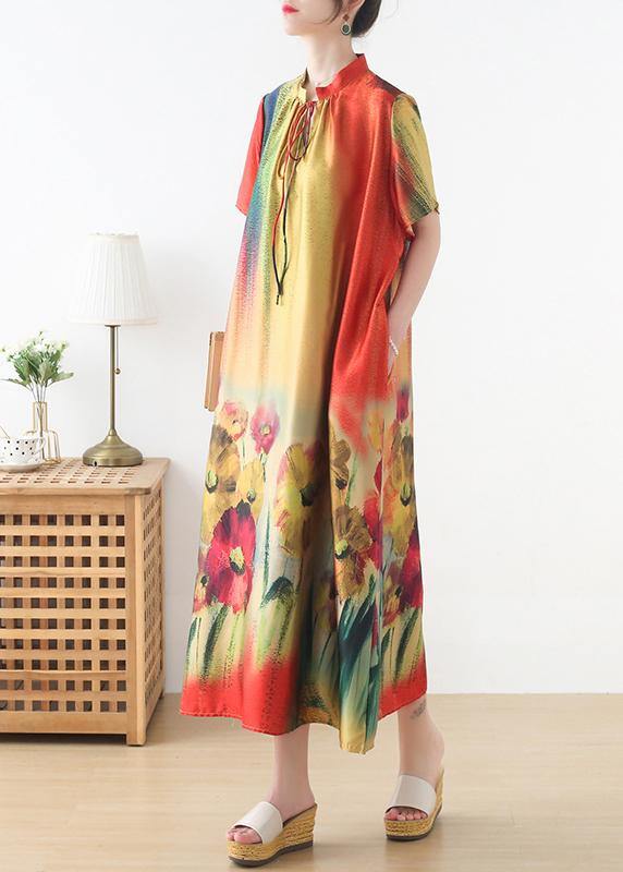 Boutique Yellow Print Loose Maxi Summer Chiffon Dress - SooLinen