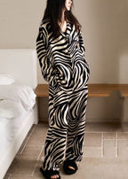 Boutique Zebra Pattern Peter Pan Collar Button Two Piece Set Long Sleeve