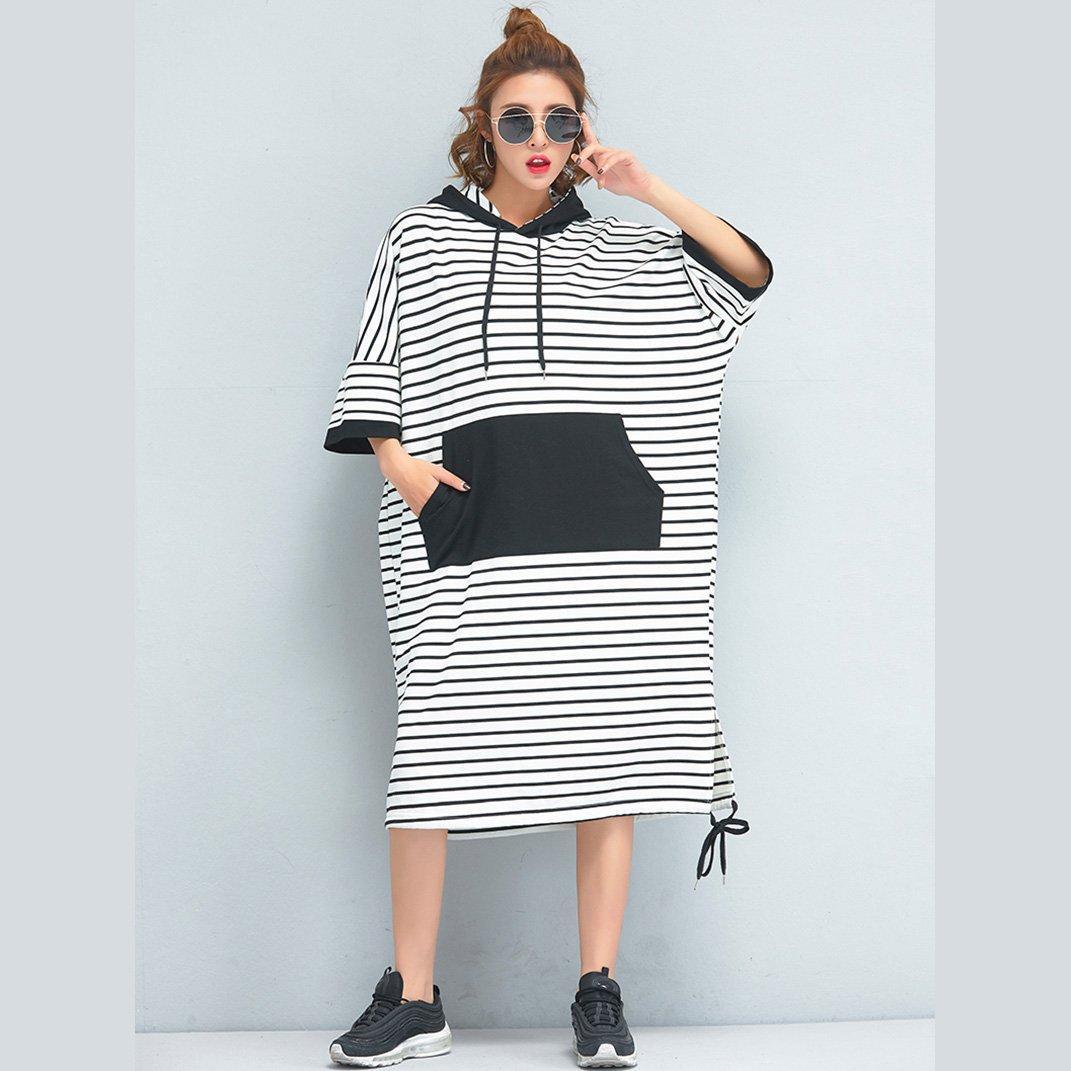 Brand Oversized Women Clothing Loose Casual Cotton Striped Dress