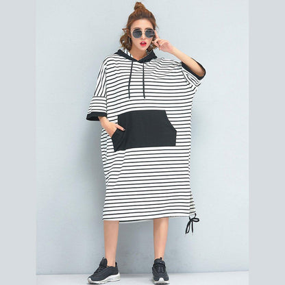 Brand Oversized Women Clothing Loose Casual Cotton Striped Dress