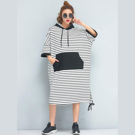 Brand Oversized Women Clothing Loose Casual Cotton Striped Dress