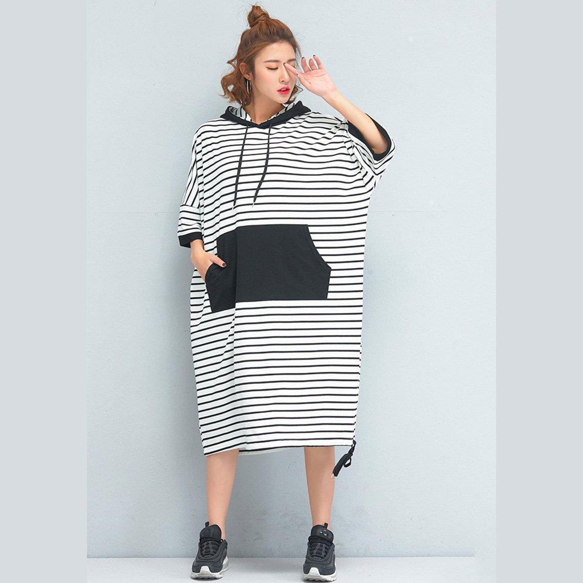 Brand Oversized Women Clothing Loose Casual Cotton Striped Dress