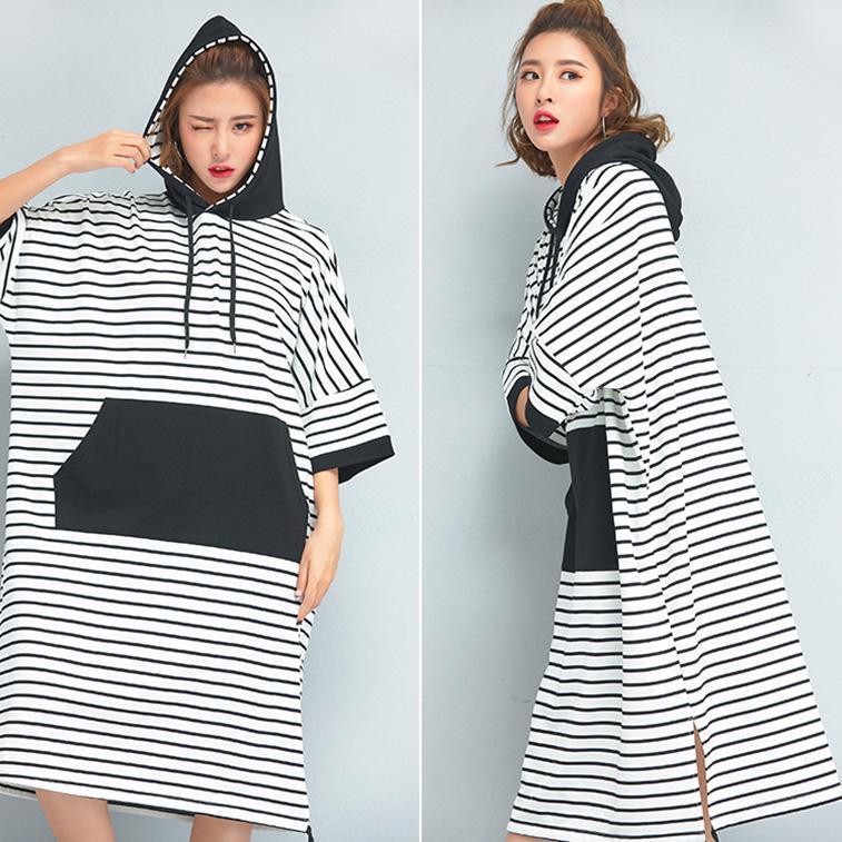 Brand Oversized Women Clothing Loose Casual Cotton Striped Dress