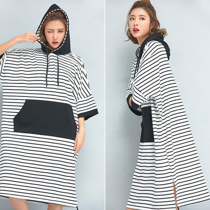 Brand Oversized Women Clothing Loose Casual Cotton Striped Dress