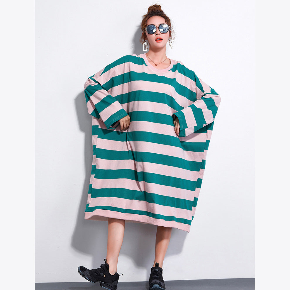 Brand Plus Size Dress Ladies Casual Striped Dresses Long Shirt