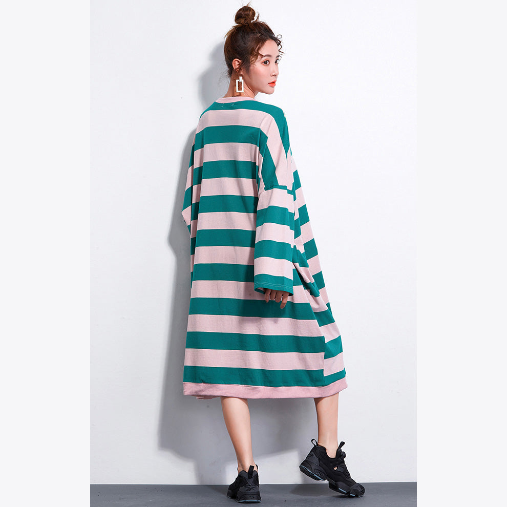 Brand Plus Size Dress Ladies Casual Striped Dresses Long Shirt