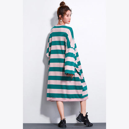 Brand Plus Size Dress Ladies Casual Striped Dresses Long Shirt