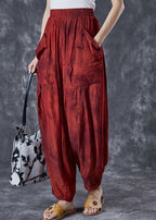 Brick Red Tie Dye Harem Pants Wrinkled Pockets Summer